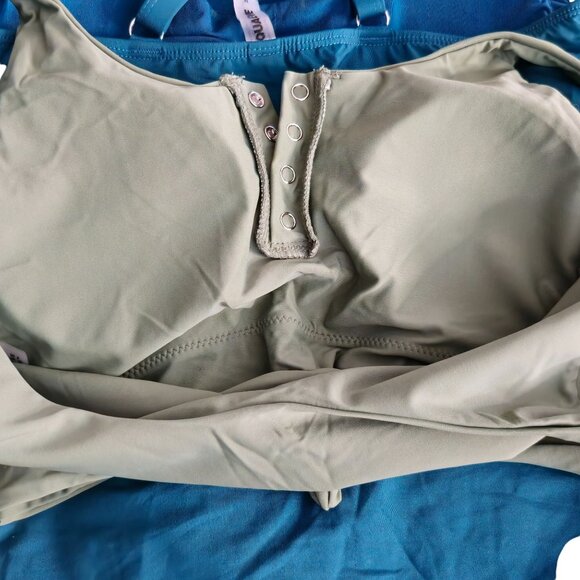 Zaful Women Snap Front Crop Tank Swim TOP ONLY Med Green Knotted Tie Front - Picture 3 of 7